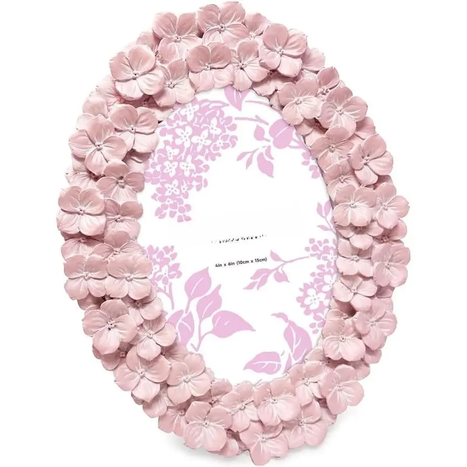 4x6 Blush Hydrangea Flower Oval Picture Frame w/Easel & Hook | Flower Textured Hand-Crafted  Oval Photo Frame, Tabletop & Wall Display,  Decor, Art, Photo Gallery (4x6, Blush)
