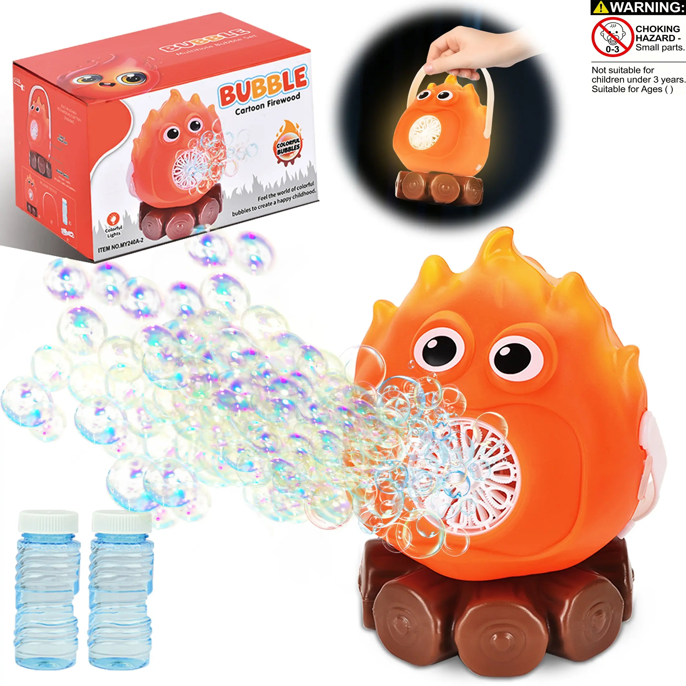 Portable Cute Fireball Handheld Bubble Machine, LED Light Multi-Hole Bubble Toy, Perfect for Parties, Holidays, Back-To-School Gifts (battery Not Included)