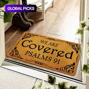 Letter Pattern Door Mat, We Are Covered Psalms 91 Print Non-slip Floor Mat, Decorative Mat for Home, Home Decoration Mat, Religious Doormat, Indoor Door Mat