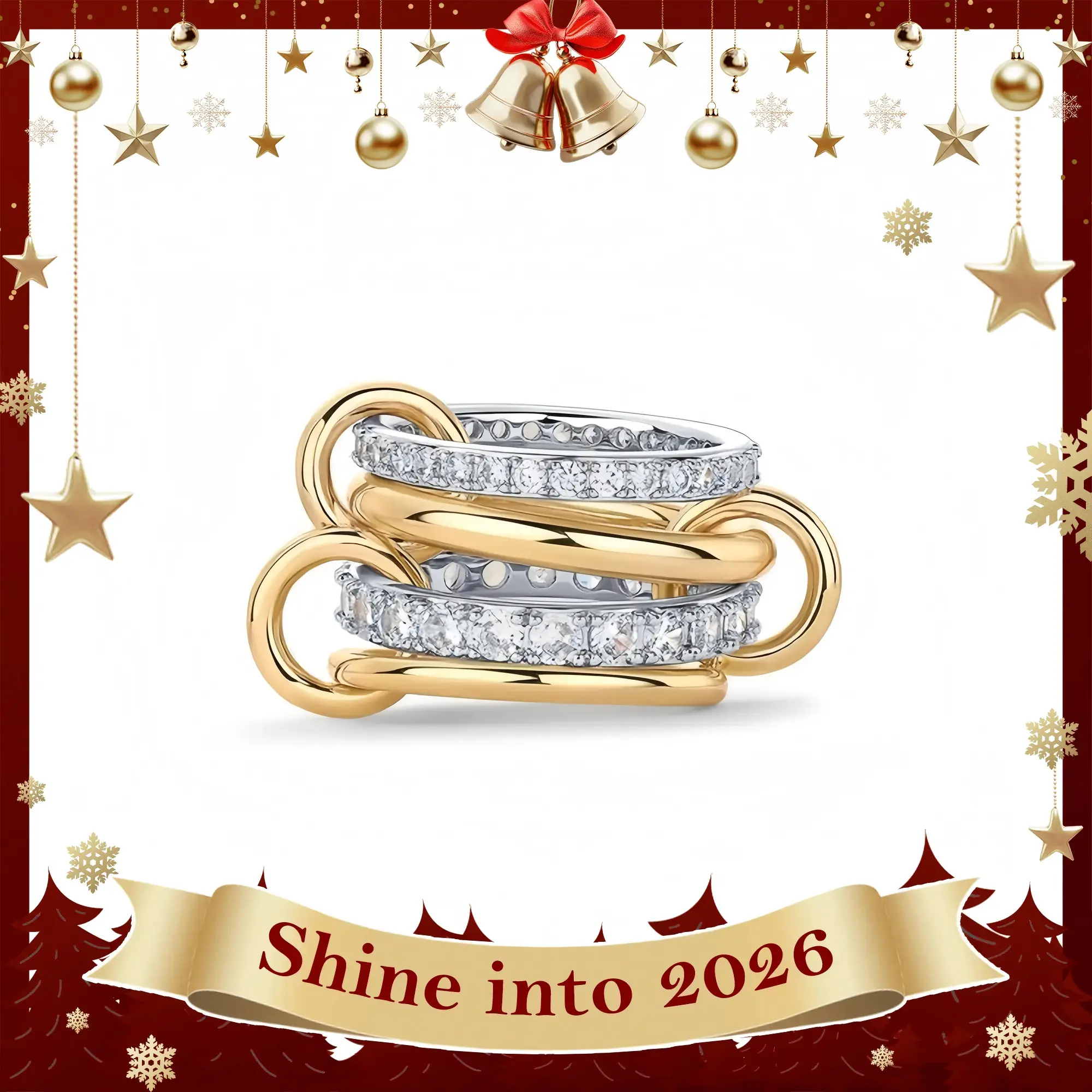 2026 Exclusive 18K Gold Plated Moissanite Interlocked Stackable Ring Set for Women-Statement Multi Ring Mixed Metals Stack-A