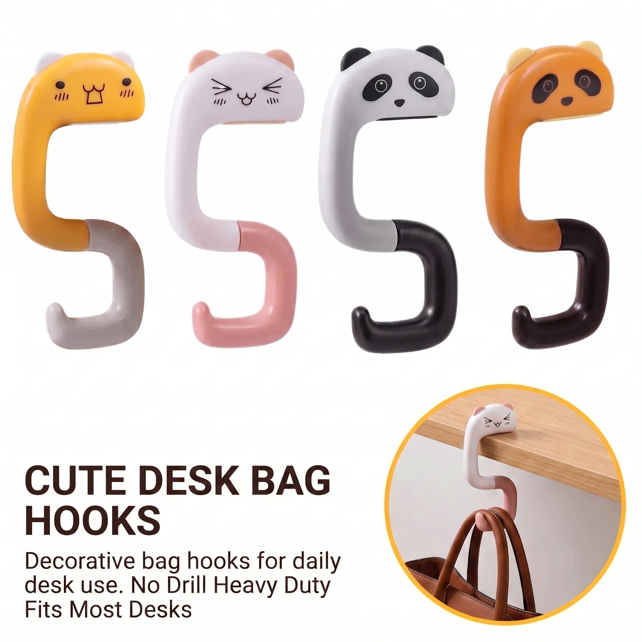 Creative Cute Cat Design Handbag Hanger, Purse Hanger For Table, Portable Adjustable Desk Handbag Holder, Home Storage Organizer for Living Room Bedroom Bathroom, Home Decor, Pouch Holder, Purse Hook-YY0