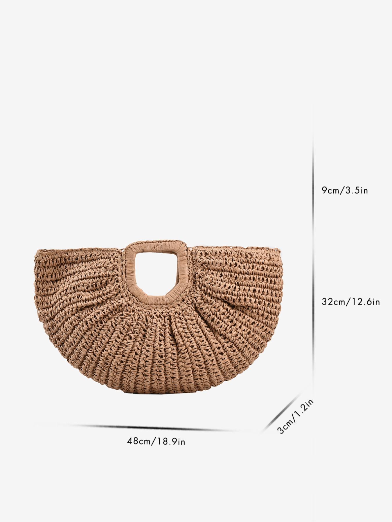 Women's 2026 Summer Large-Capacity Bohemian Straw Handbag, Casual Trendy Versatile Plain Color Bag for Travel and Daily Use