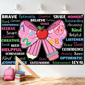 Back-To-School Banner, Bow Welcome Back Decoration, First Day Background, Classroom Banner, School Corridor, Home Wall Decor