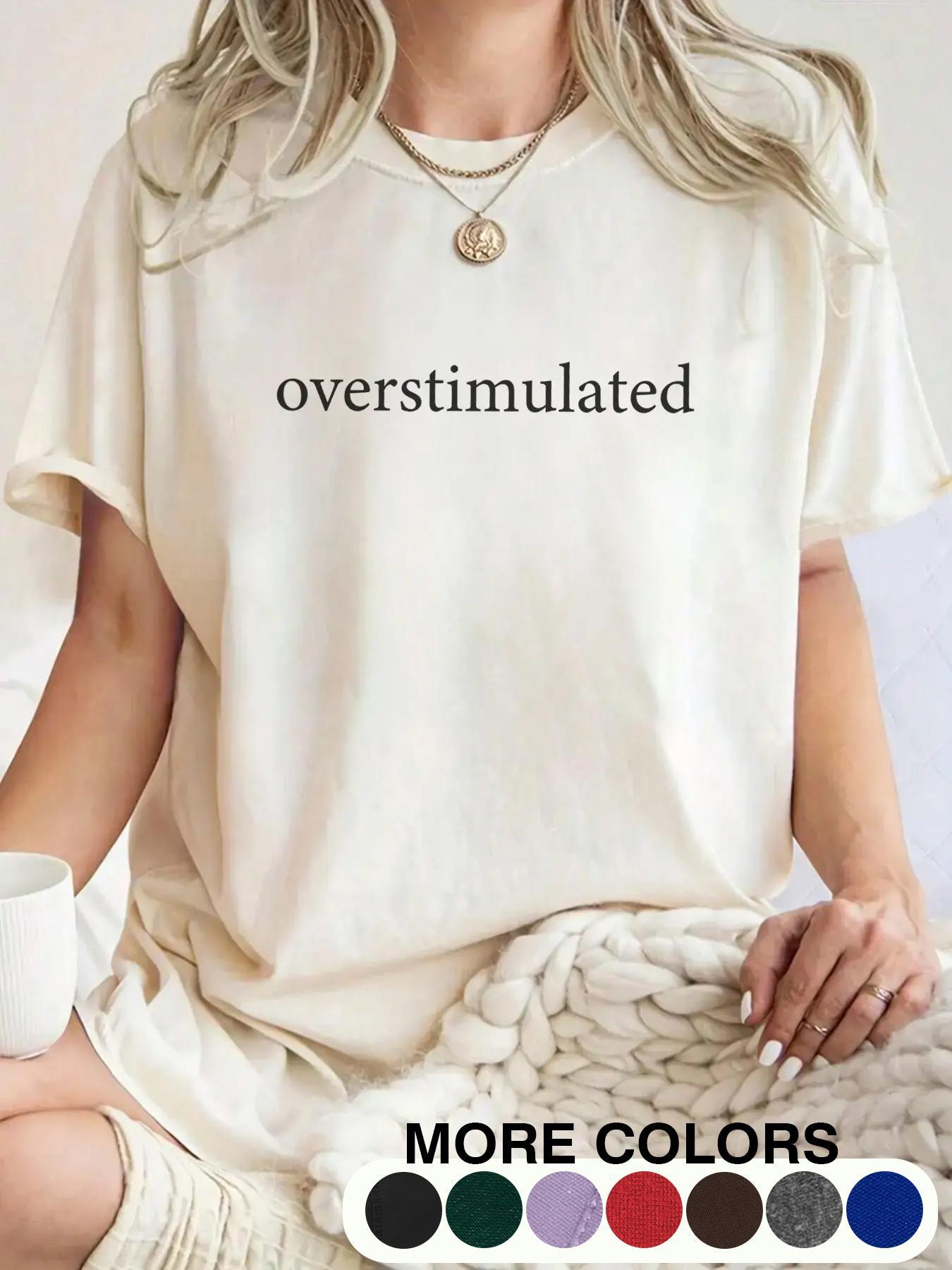 Unisex Graphic Tee, Casual Letter Print Drop Shoulder Half Sleeve Round Neck T-Shirt , Fashion Women's Top for Daily Wear