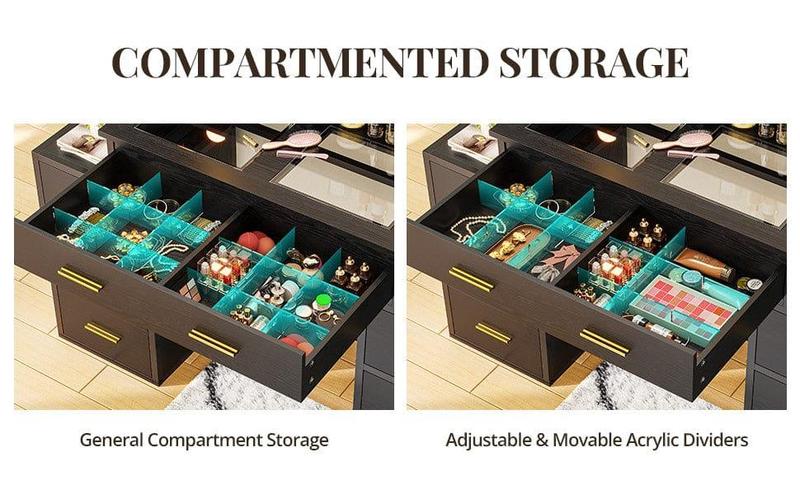 Glass Top Makeup Vanity with Lighted Mirror Black