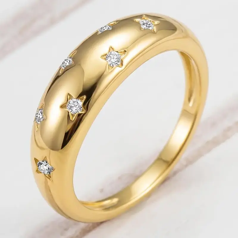 Cute Cubic Zirconia Decorated Star Cz Promise Ring, Copper Inlaid Love Zircon Cluster Stone Engagement Ring, Copper Rings Jewelry for Women, Wedding Engagement Bridal Jewelry Gift, Ideal Holiday Gift for Women, Fashion Ring, Beautiful Rings