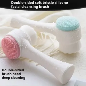 Porous soft bristle double-sided cleaning brush, cleansing tool, facial scrub, soft silicone material, deep cleaning, soft and comfortable touch, versatile, suitable for home, travel, and outdoor use