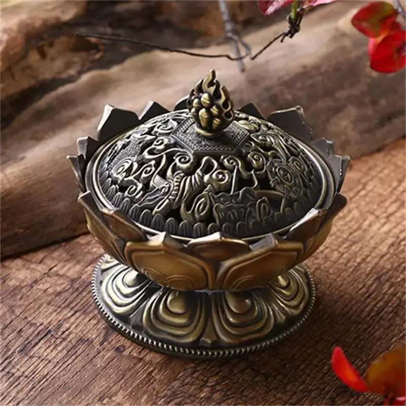 Mini Alloy Incense Burner, Lotus Design, Antique Copper Color, Home Decor, Aromatherapy, Meditation Yoga