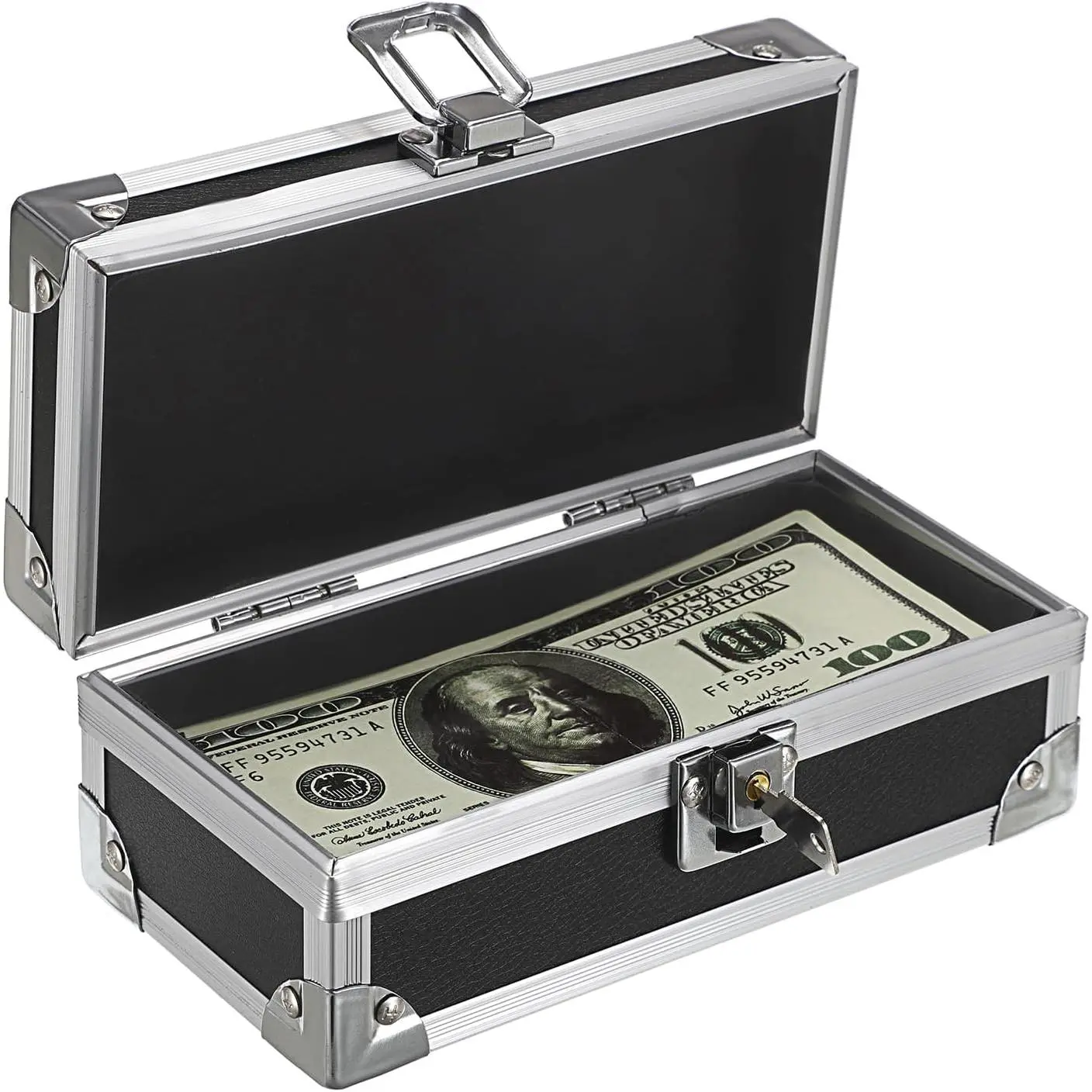 Cash Box with Lock, Aluminium Alloy Money Box for Cash Lockable Money Storage Box Single Row Currency Tray Cash Organizer Piggy Bank for Collector
