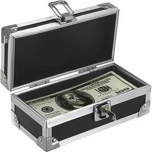 Cash Box with Lock, Aluminium Alloy Money Box for Cash Lockable Money Storage Box Single Row Currency Tray Cash Organizer Piggy Bank for Collector