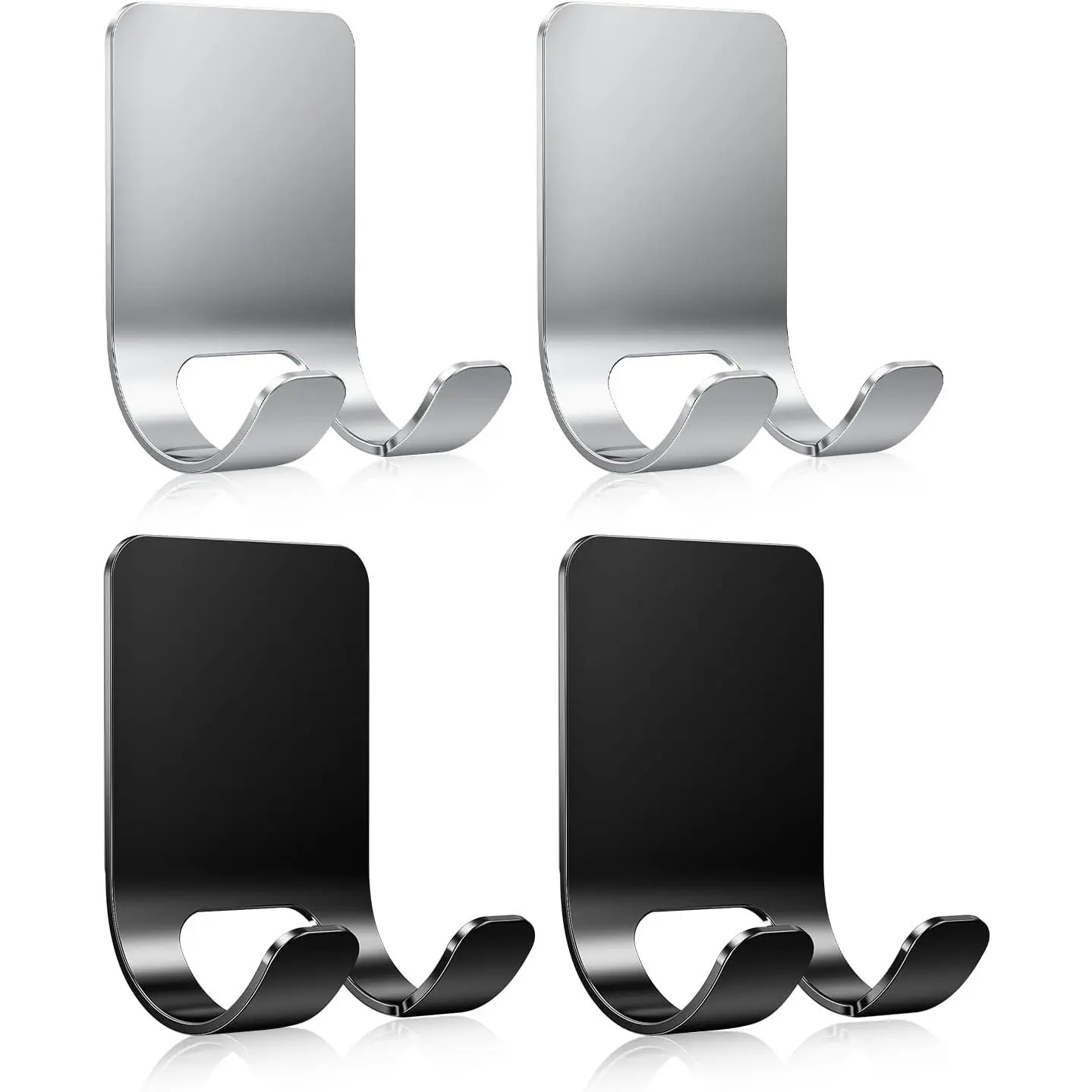4 count Razor Holder,  Hook Hanger, Multipurpose Self Adhesive Double Hooks,  Black Stainless Steel Shower Hooks, For Bathroom and Kitchen Storage, Includes Loofah, Towel, Plug, Clothes