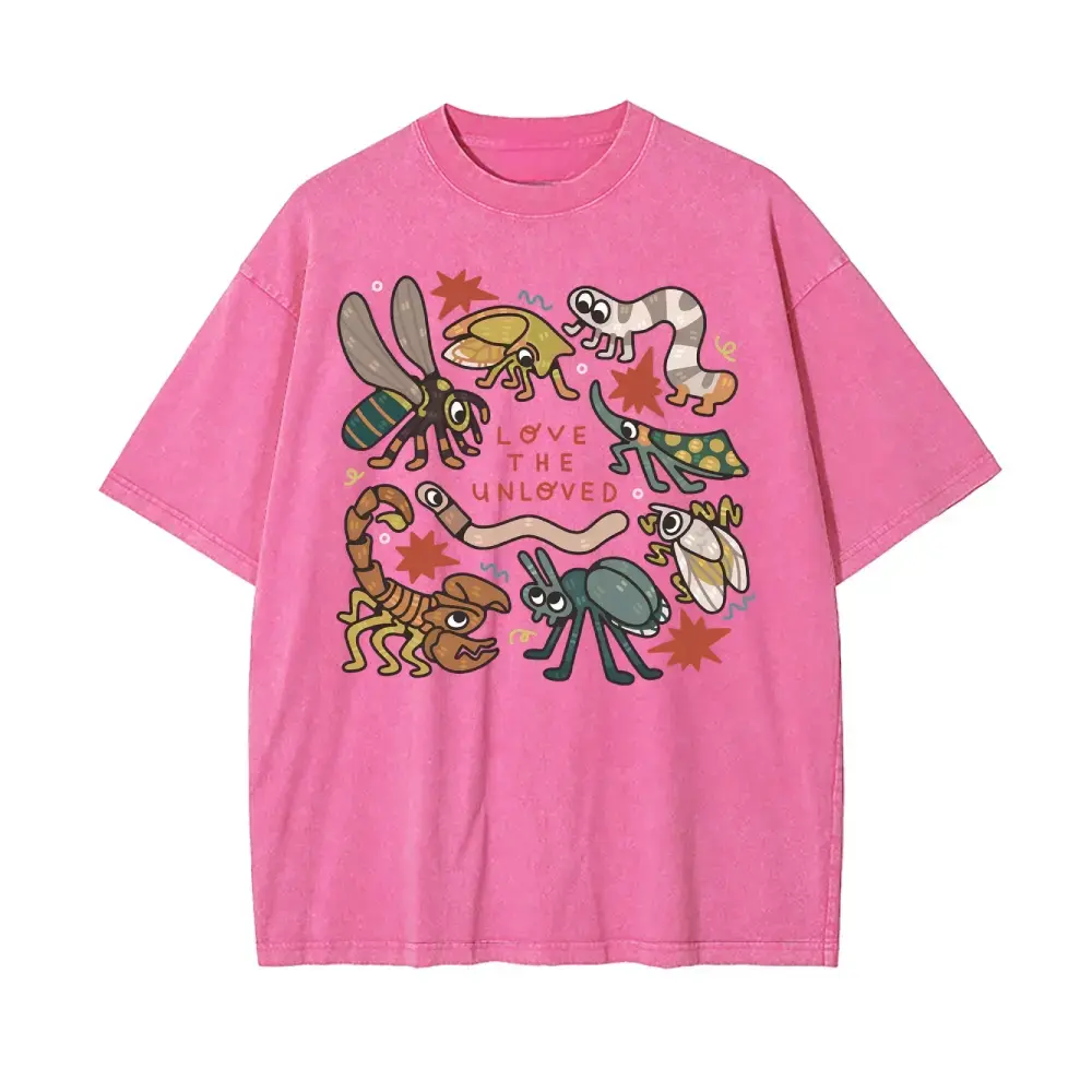 Unisex Oversize Washed Graphic Short-Sleeve T-Shirt, Stylish Casual Print Design, Insect Lover Theme, Super Soft Pre-Shrunk, Batik Streetwear Menswear Sports Top, S-3XL Fit for Men and Women, Shortsleeve