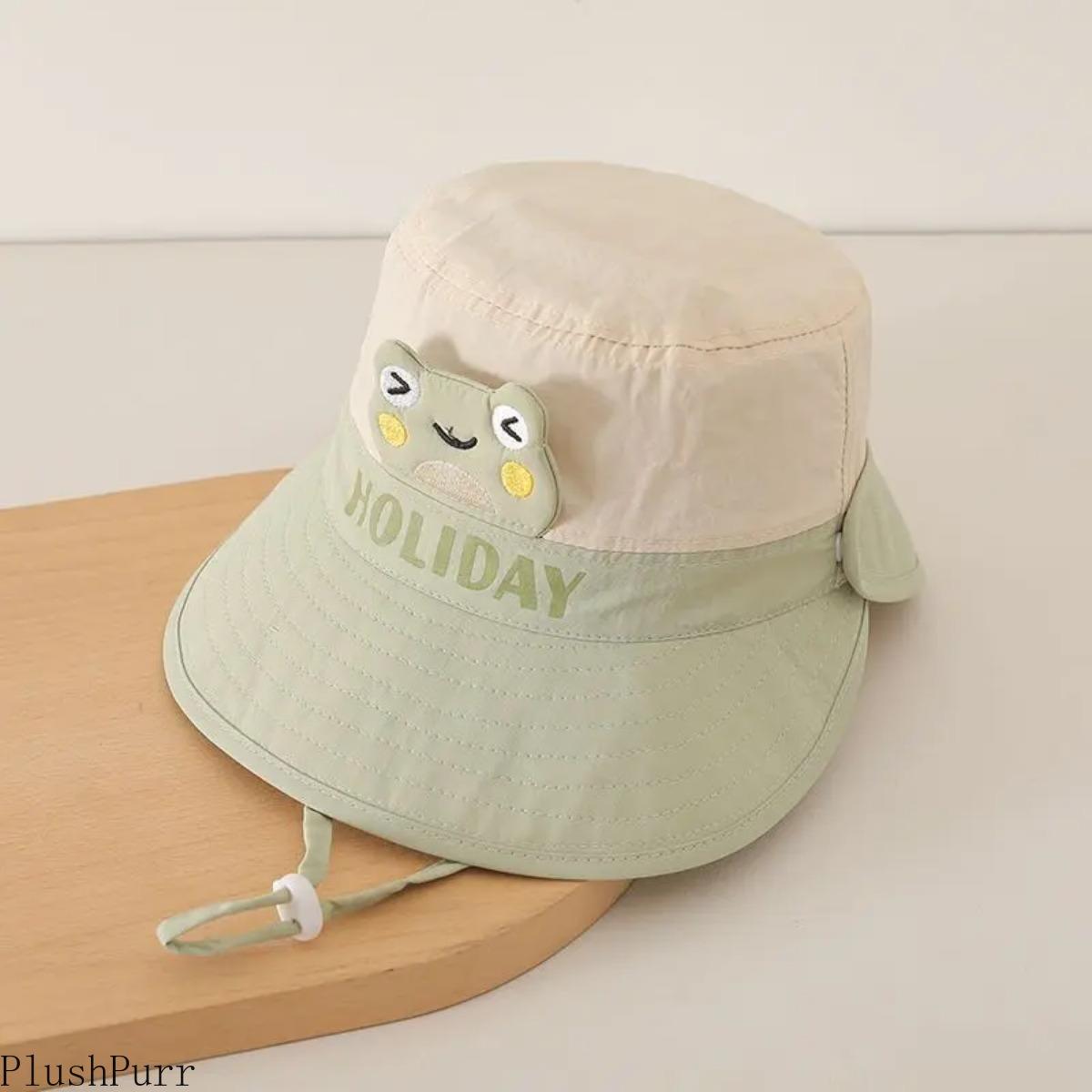 Baby Bucket Hat for Toddler Boys & Girls, Cartoon Wide Brim Sun Hat, Lightweight Quick-Dry Breathable Summer Cap with Adjustable Strap, Soft Sun Protection for Beach, Travel, Park & Outdoor Play