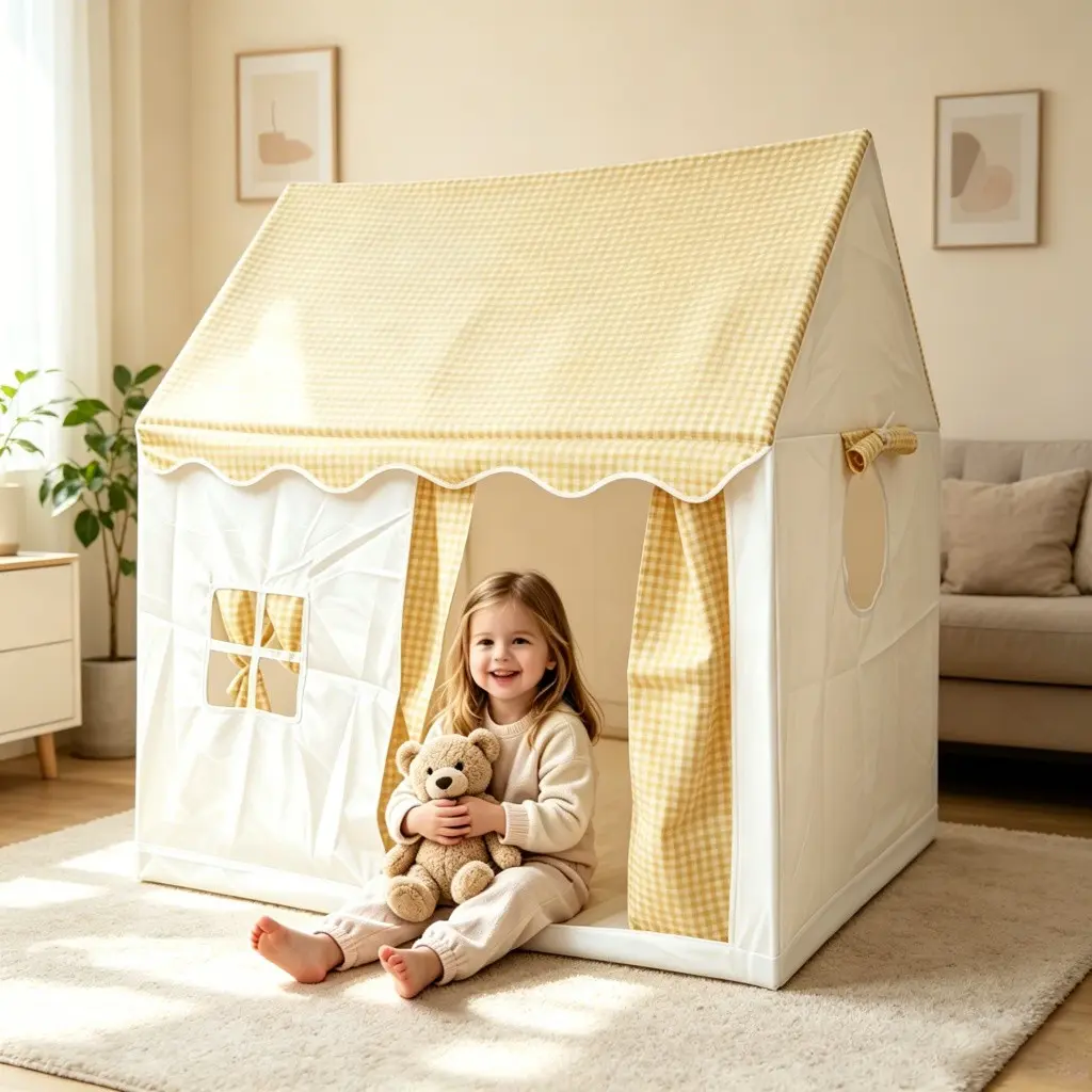 Round Grid Window Playhouse, Outdoor Playhouse, Check Pattern Tent with Side Windows, Portable Play Area for Imaginative Play, Perfect for Kids' Fun, Party Play Tent, Toddler Play Tent, Play Castle Tent, Outdoor Play Equipment