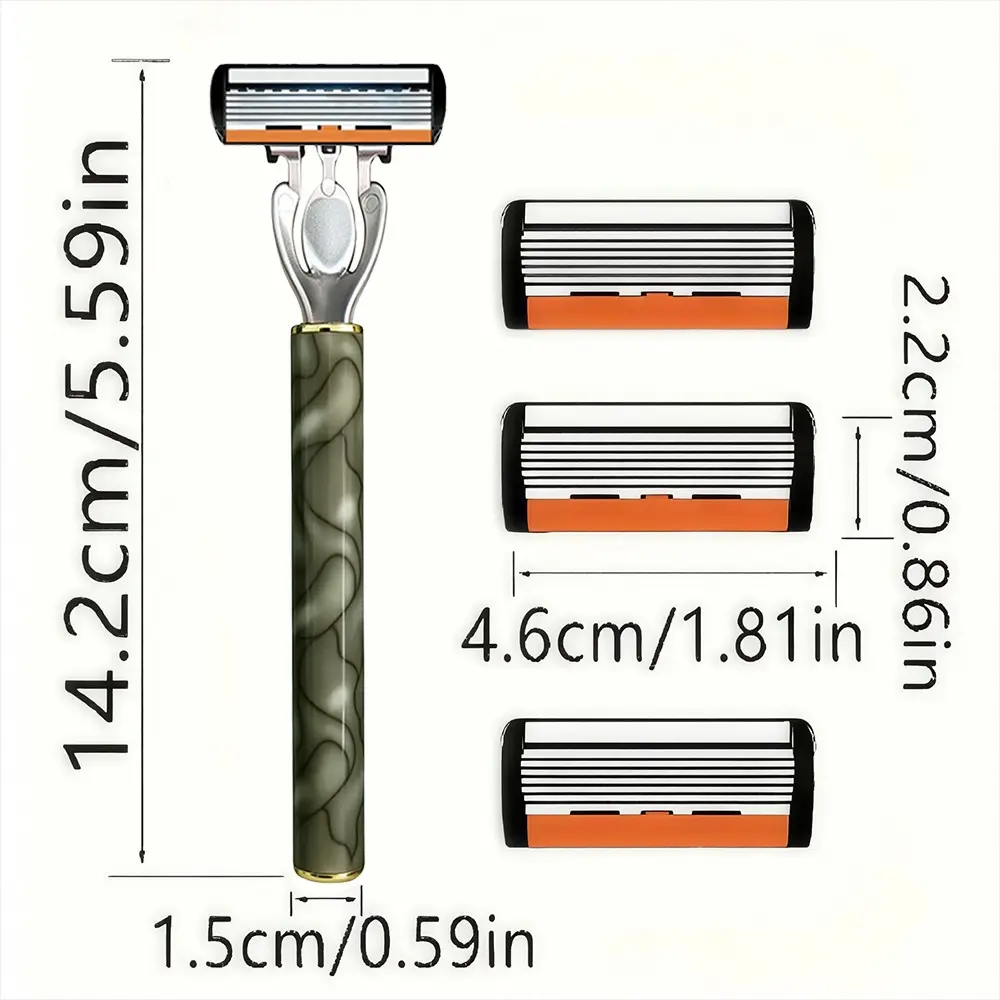 [6-Layer Blades · Olive Green Textured Handle] Men's and Women's Manual Razor Set | 2 Handles, 72 Replacement Blades | Lubrication Strip, Precision Blades | Smooth and Comfortable Shaving Experience | Manual Shaver