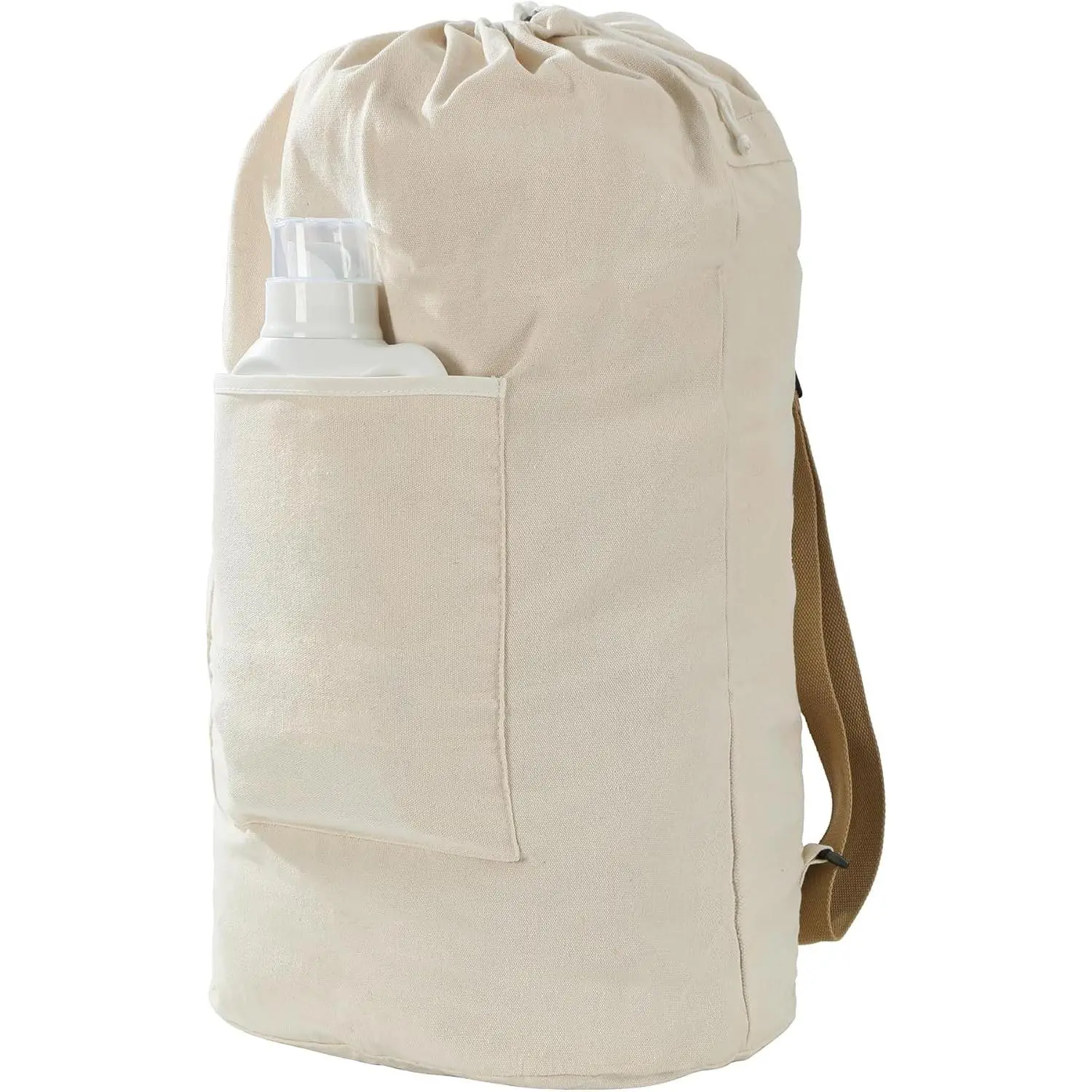 Canvas Laundry bag, Washable Laundry backpack, Adjustable Straps, Large Front Pocket, Drawstring Closure (BEIGE, XX-Large)