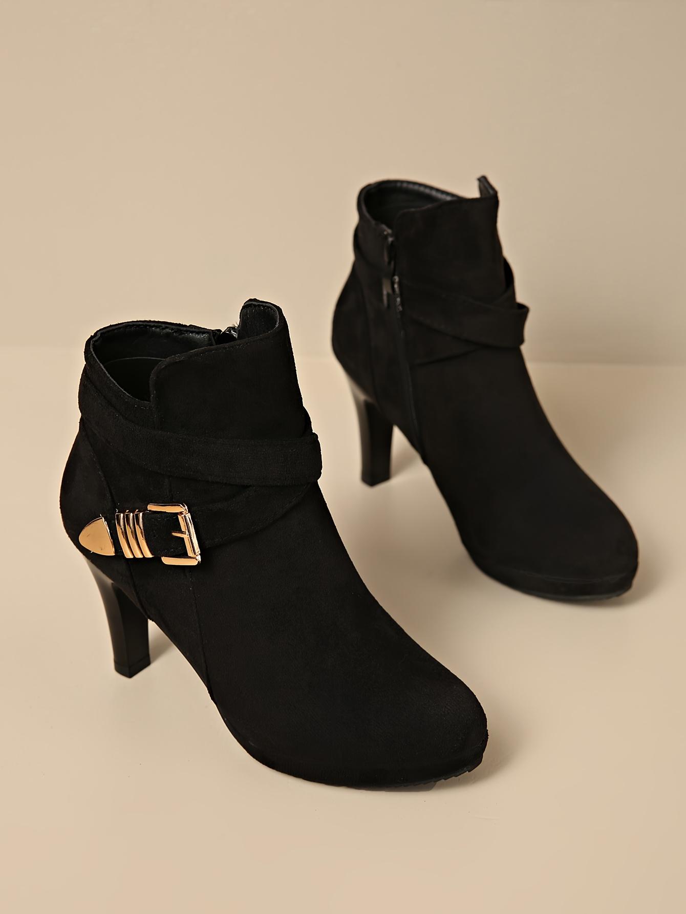 A Pair of Women's High Quality Platform Chunky Heel Side Zipper High-Heeled Ankle Booties, Women Shoes