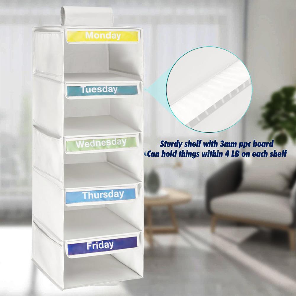 5 Layer Hanging Clothes Storage Rack, 1 Count Weekly Hanging Clothes Organizer, Multifunctional Hanging Storage Rack for Home Bedroom