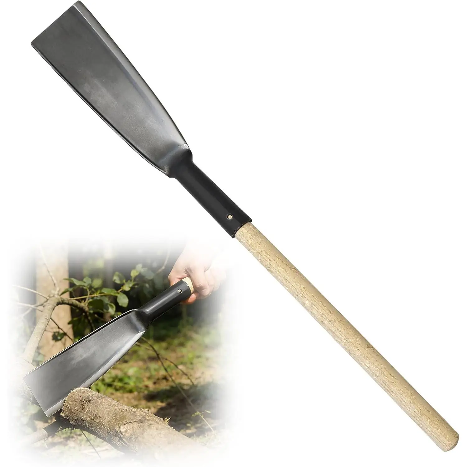 Machete for Cutting Trees Heavy Duty, Carbon Steel Billhook Sickle Garden Tool, Hand Grass Weeding Brush Clearing Machetes Knife with Wooden Handle Sharp Blade Portable for Yard Work Camping Farming