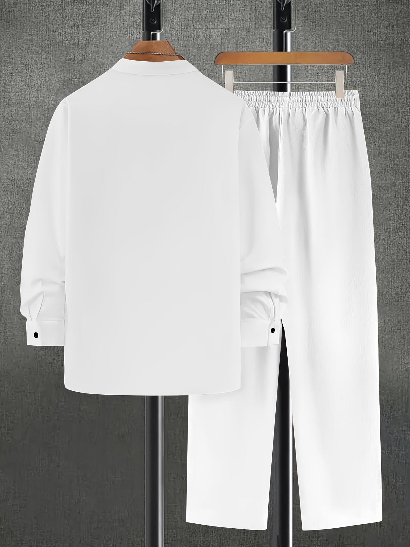 Men'S Fashion Print Suit, Casual Pure White Texture Print Pattern, Casual Party, Evening Party Daily Festival, Home, Four Seasons Stand-Up Collar Casual Suit