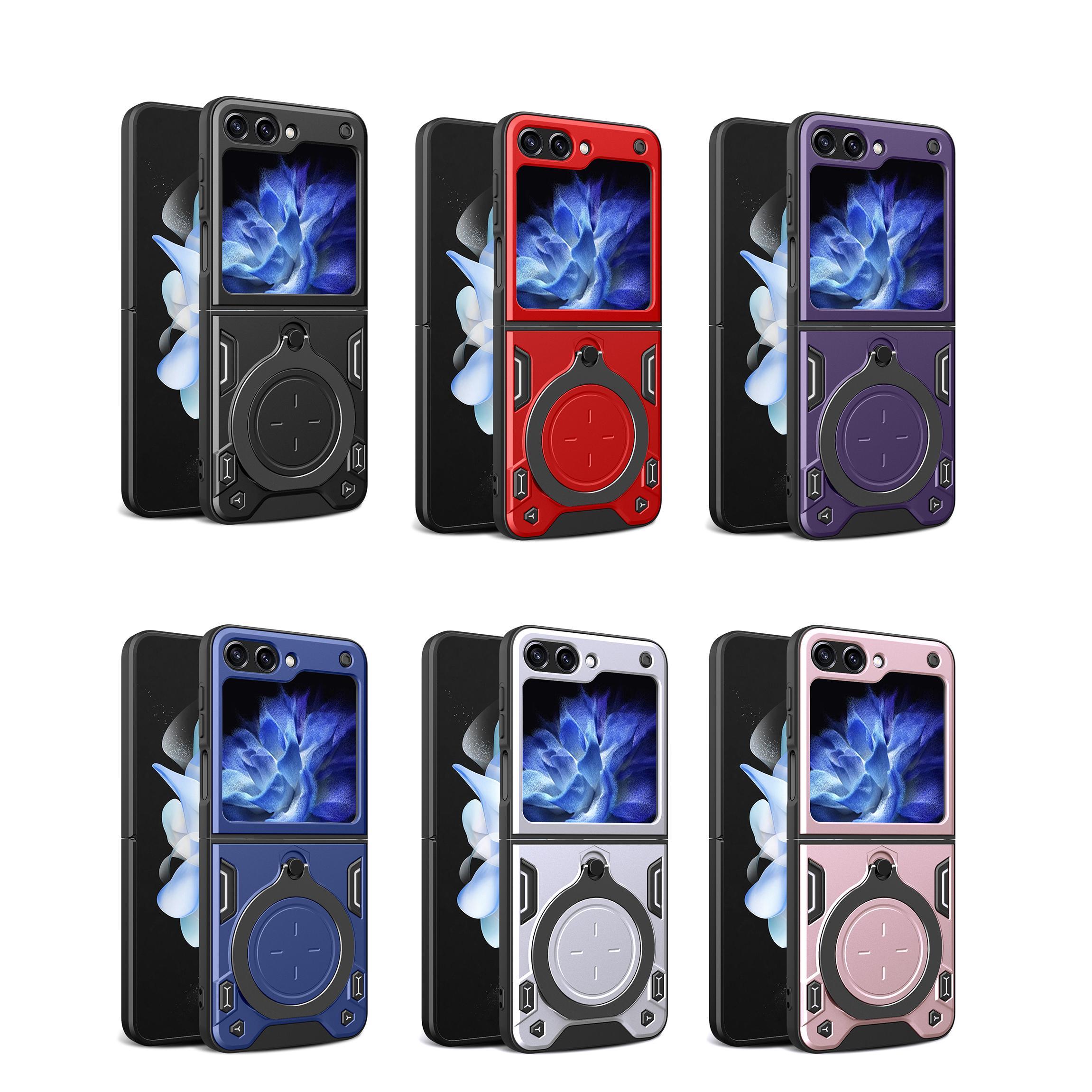 Magnetic Slide Camera Cover Phone Case, 1 Count 360 Degree Rotatable Kickstand Armor Ring Phone Cover, Phone Accessories for Samsung Galaxy Z Flip 4 5 6