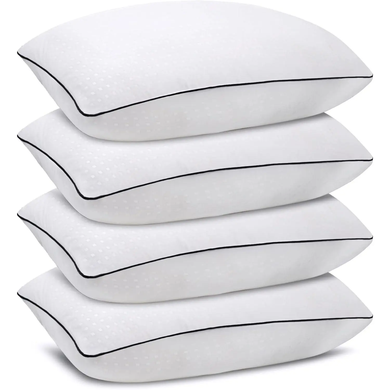 Standard Size Bed Pillows (4-Pack) - Hotel Standard Luxury Sleeping Pillows with High-End Piping, Supportive Fill, Comfortable, Machine Washable for Side Sleepers