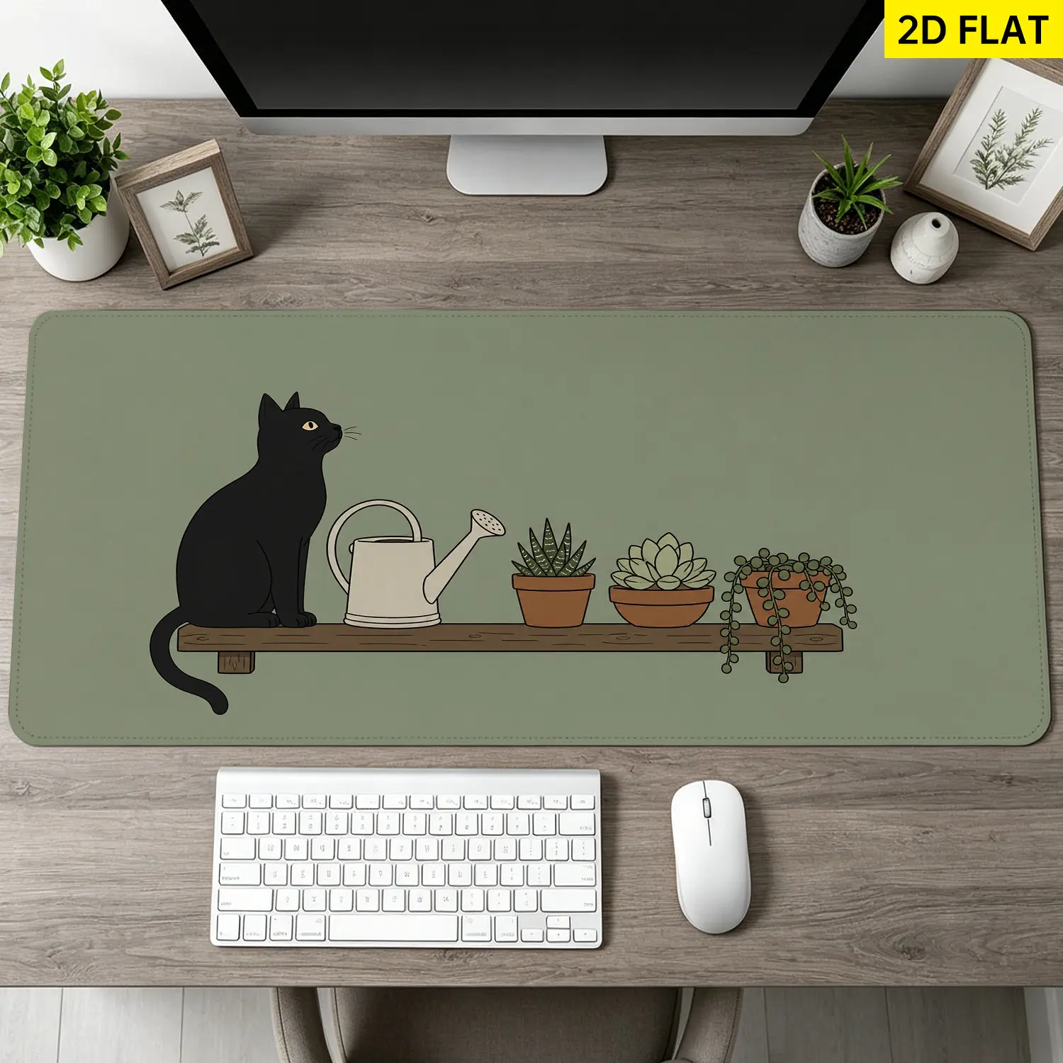 Extra Large black cat and succulent plant Mouse Pad,Non Slip Rubber Pad,Desktop Decoration Drotection Pad,Washable,Lock Edge Multi Size,Premium Multipurpose Mousepad For Home,Office,Gift for Family and Friends