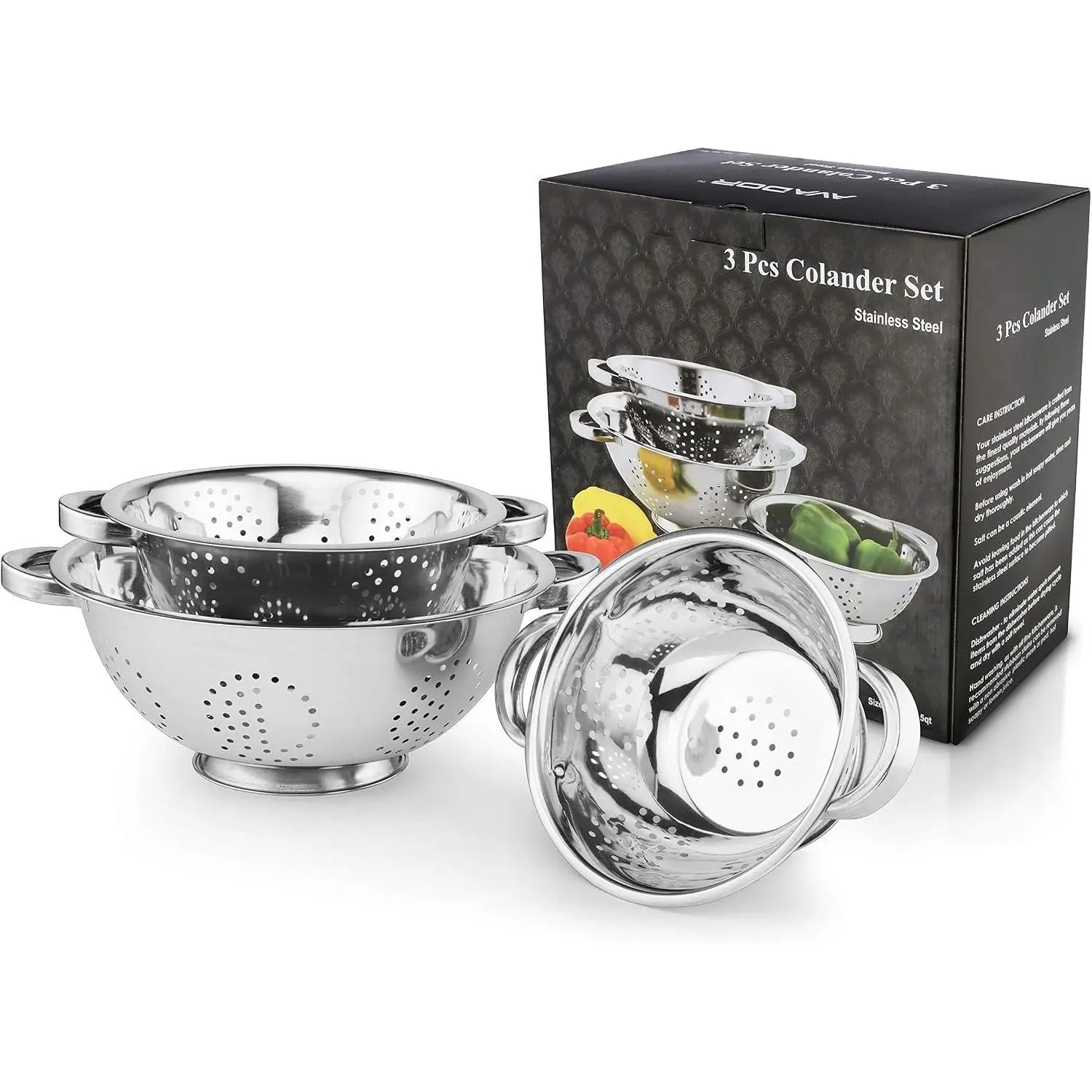 Set of 3 Stainless Steel Colanders, Comes in 1.5 Quart 3qt Quart and 5 Quart for  your Cooking | Baking | Prepping Needs