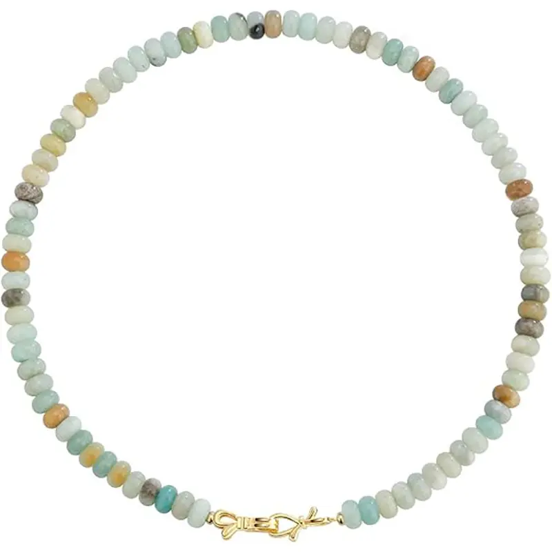 Handmade Natural Colorful Gemstone Beaded Necklace for Women | 14K Gold Plated Bow Clasp,18 inch, Bohemian Natural Stone Beads Clavicle Chain Trendy Vacation Travel Beach Jewelry Gift