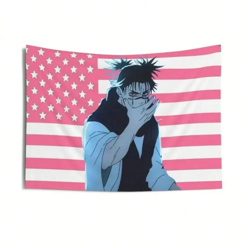 Jujutsu Kaisen Choso Tapestry  Anime Wall Hanging with Pink American Flag Background Bedroom Decor  Manga Fans Collection Minimalist Wall Tapestry Aesthetic Room Backdrop