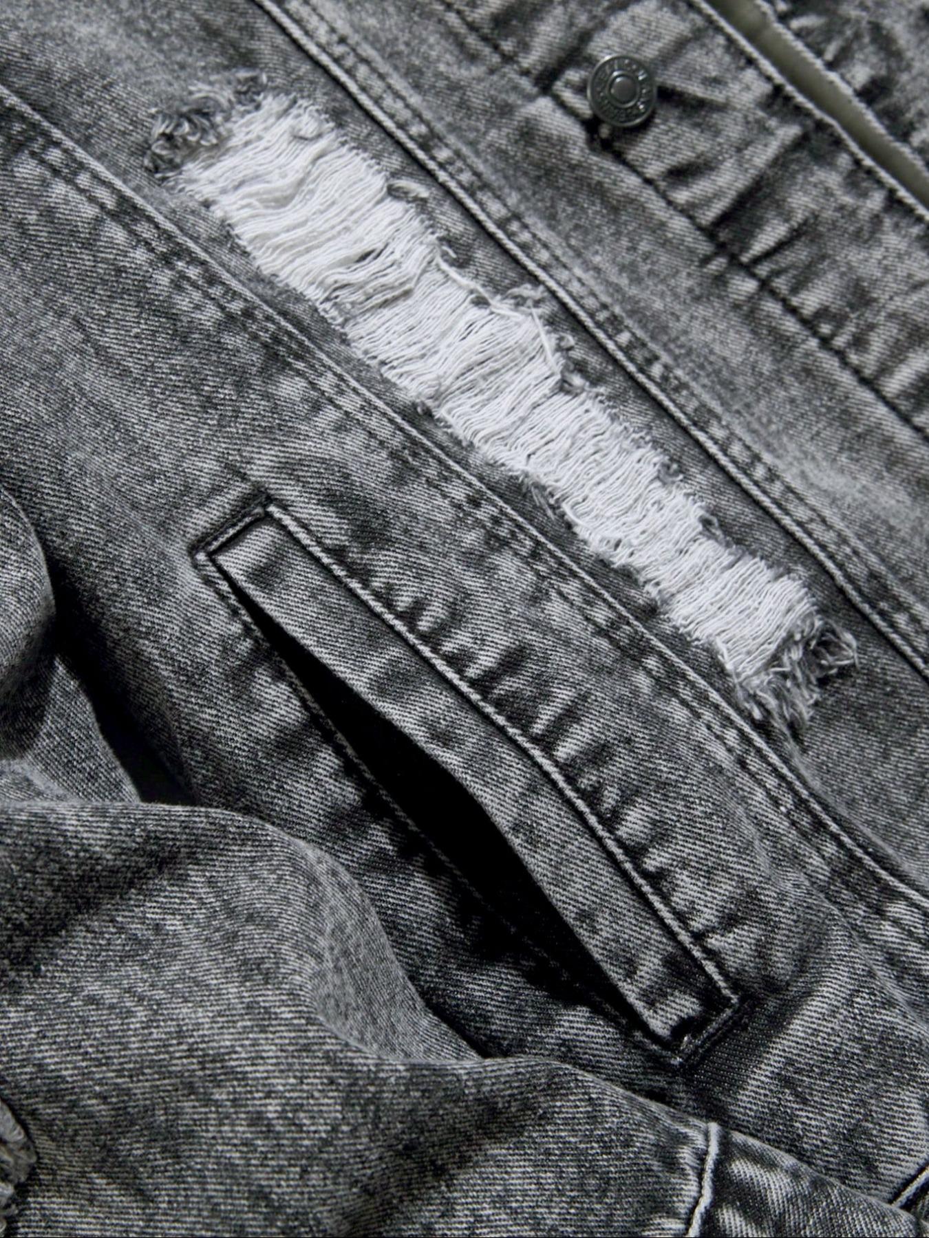 Men's Distressed Ripped Long Sleeve Lightweight Denim Jacket, Regular Fit Street Fashion Casual Comfy Button Front Multi-pocket Collared Outerwear for Daily Wear, Menswear for All Seasons