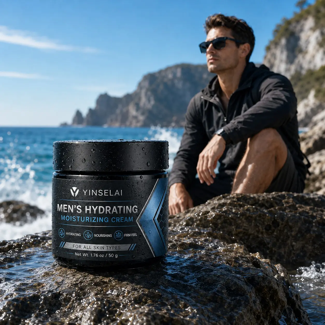 YINSELAI Men’s Face Moisturizer, Hydrating & Nourishing Daily Facial Cream for All Skin Types, 1.76 oz / 50 g