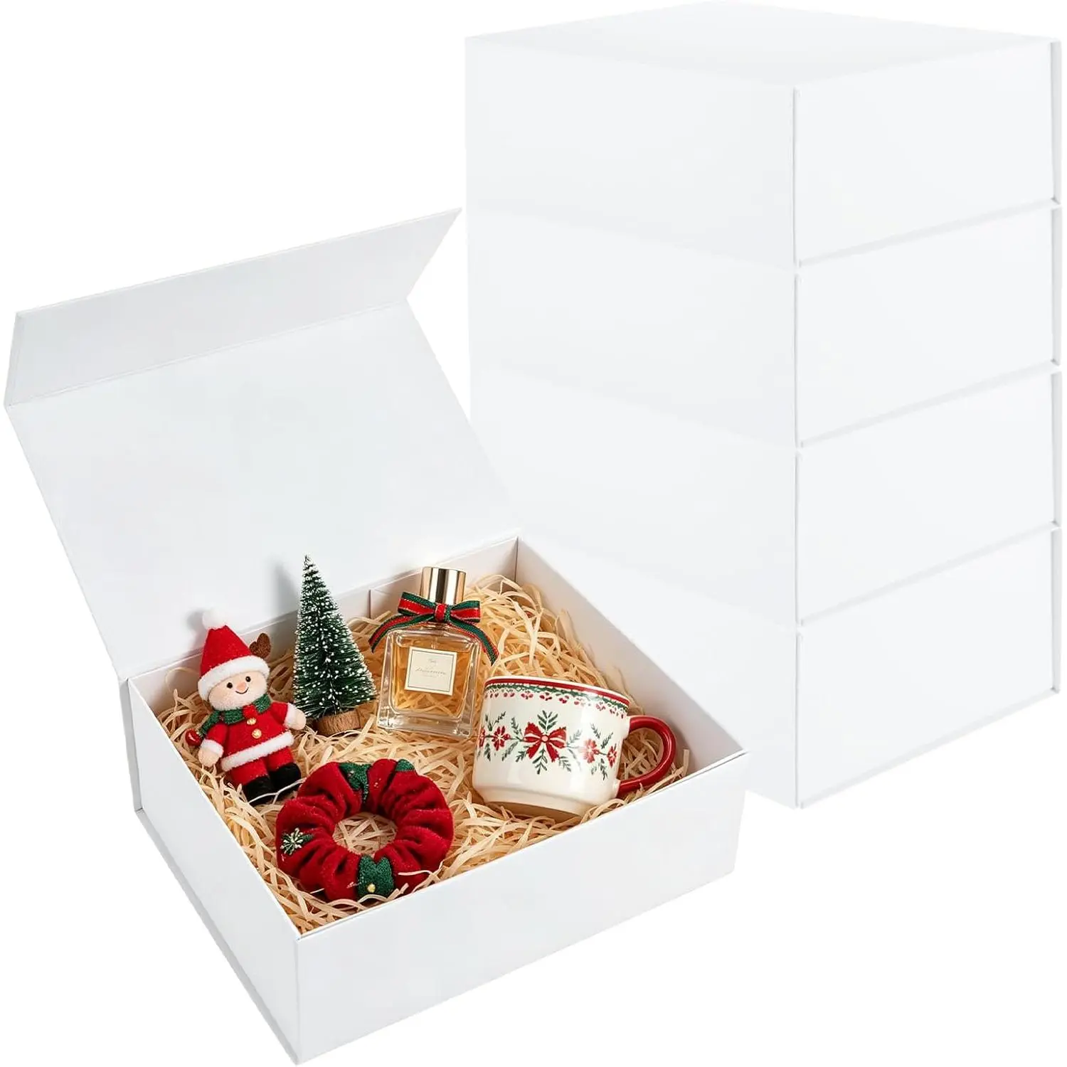 5 Pack 10x7x4 Inch White  Boxes with  ,   Boxes with , Bridesmaid Groomsman Proposal Box, Collapsible Wrap Box for Presents, Birthday, Wedding