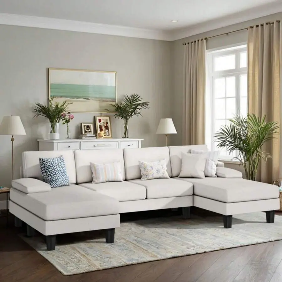 Sectional Sofa Couches For Living Room, U Shaped Modular Sectional Sofa, Convertible Sofa Bed 6 Seats Sectional Sleeper Sofa Comfy Couch With Adjustable Backrest Corner Sofa
