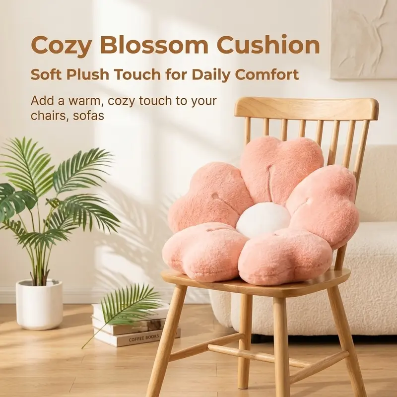 Sakura Bloom Plush Throw Pillow, Soft Fluffy Flower Shape Decorative Cushion for Sofa Bed Living Room Home Decor