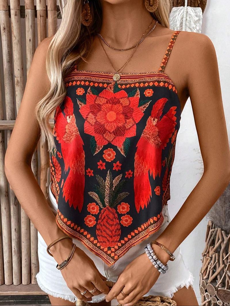 Women's Floral Print Cami Top, Boho Bohemian Sleeveless Top for Summer, Ladies Clothes for Daily Wear, Womenswear