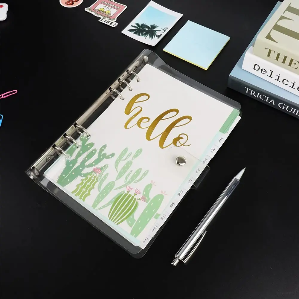 A5 Binder, Cash Storage Binder, 6 Ring PVC Planner Cover Refillable Budget Organizer with Stainless Steel Rings for Travel Journal Daily Planner Gift for Students Stationery Lover
