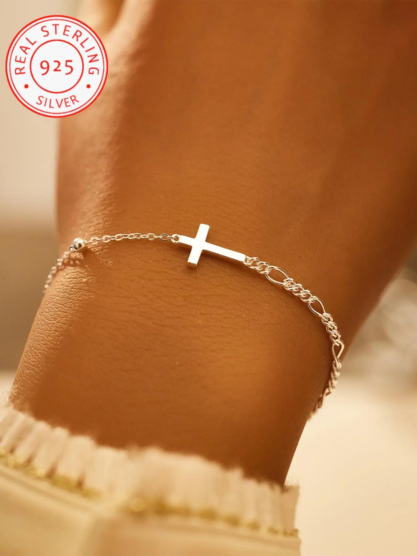 Elegant Asymmetrical Chain Cross Bracelet Design, 925 Silver Color Jewelry for Women, Perfect for Daily Wear, Parties, Holidays