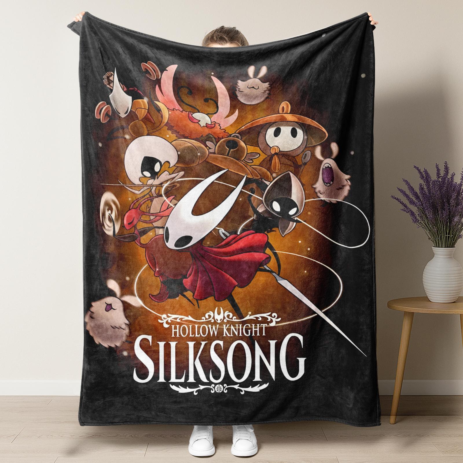 Hollow Knight Silksong Funny Flannel Blanket Anime Action Adventure Customized Cozy Throw Blanket for Bedroom Cars Home  Rug