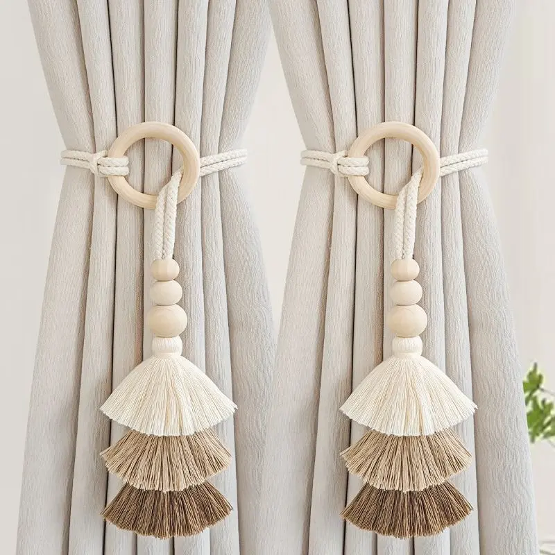 2PCS Tassel Curtain Tiebacks, Rope Braided Tie Backs for Curtains, Decorative Drapes Holdbacks for Living Room Bedroom