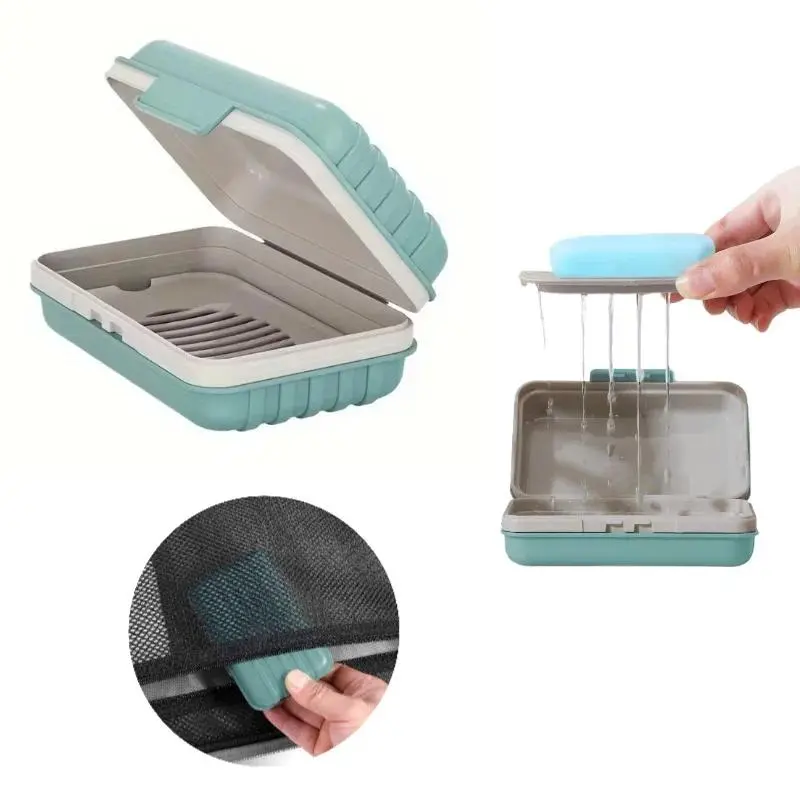 1pc Plastic Square Dry Single Ventilated Soap Dish with Lid - Non-Slip Soap Holder for Home Bathroom, Travel Essentials, One