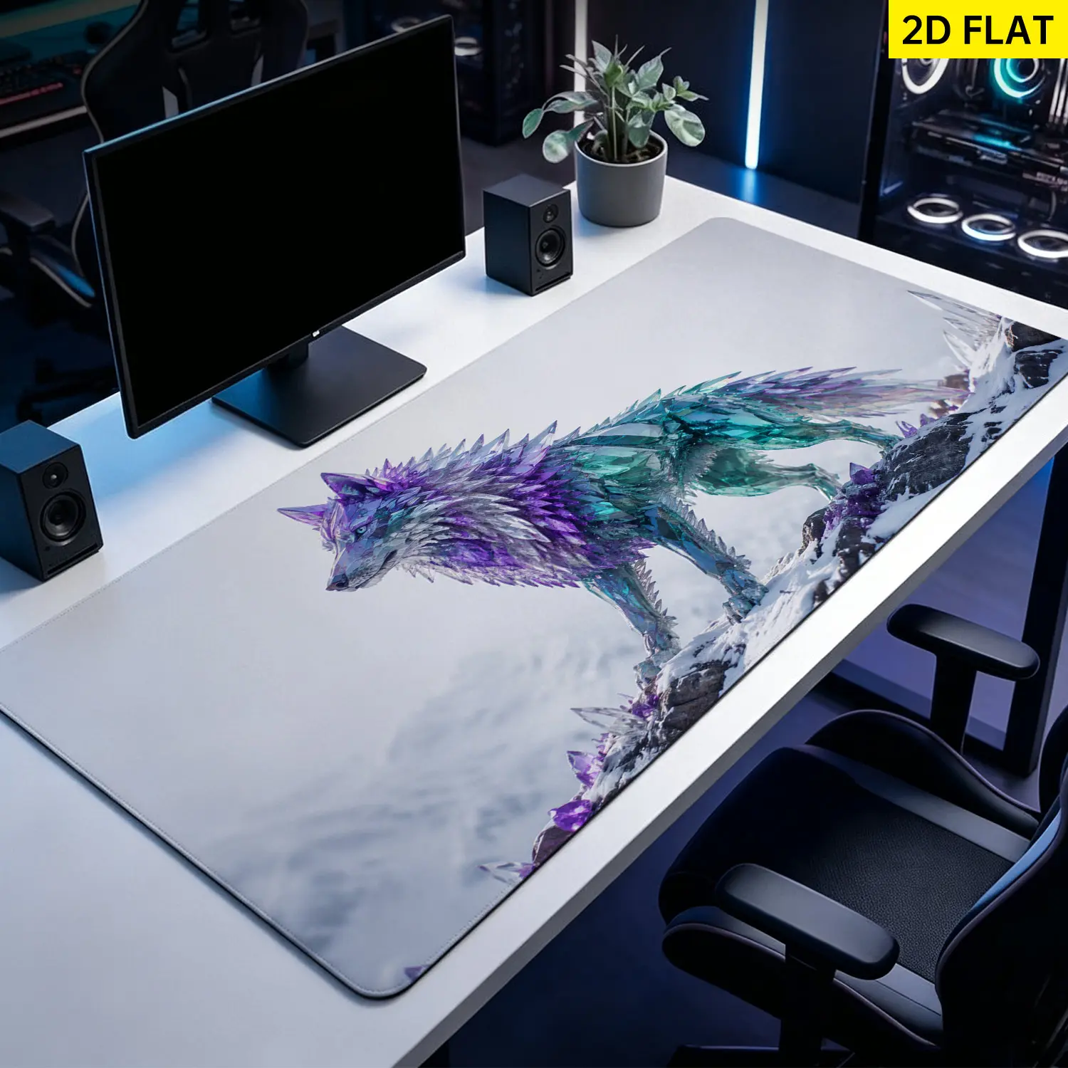 Extra Large Crystal Wolf Mouse Pad,Non Slip Rubber Pad,Desktop Decoration Drotection Pad,Washable,Lock Edge Multi Size,Premium Multipurpose Mousepad For Home,Office,Gift for Family and Friends