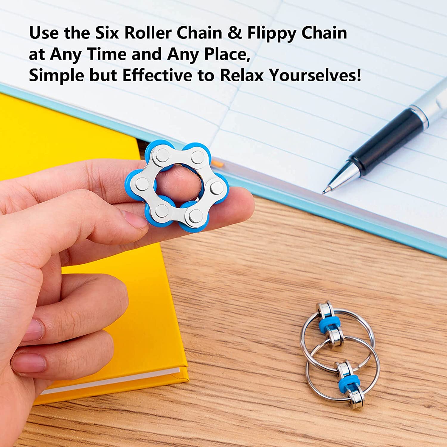 Bike Chain Fidget Toys Set - Six Roller Chain & Key Flippy Chain Novelty Stress Relief Toys for Pressure Relief Autism ADHD  ADD easter toy