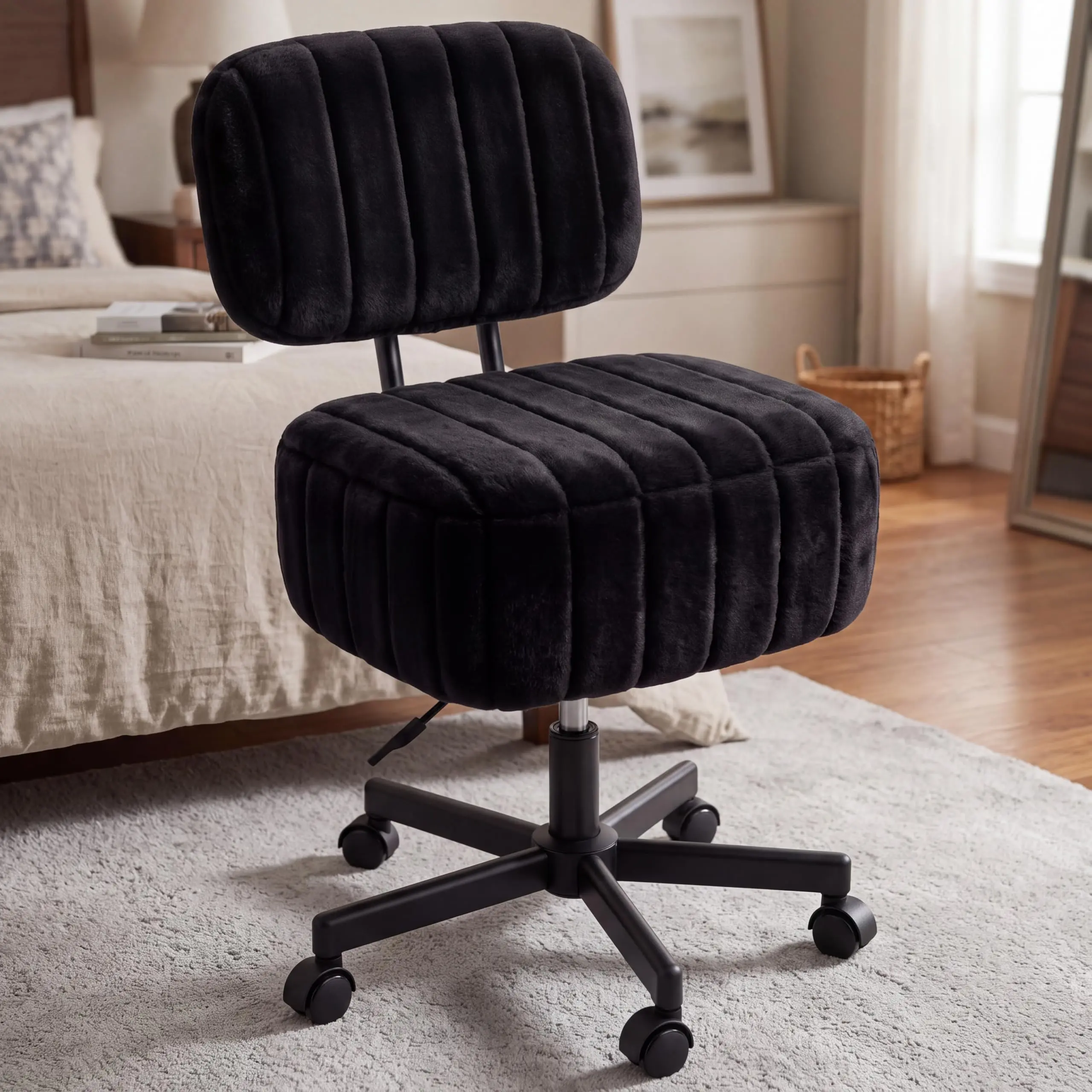 Garvee Plush Velvet Vanity Chair with Hidden Storage with Backrest, Black