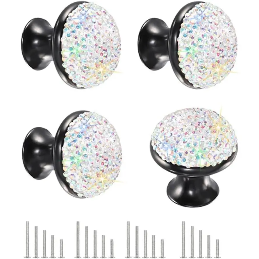 Decorative Drawer Knobs, Designed  Cabinet Knob Bling Rhinestone Dresser Cupboard Wardrobe Pulls Handles with Screws for  Kitchen Bathroom 4 Pack (AB Color)