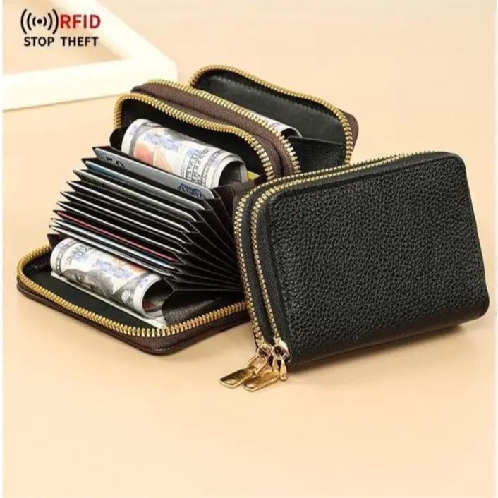 Unisex Slim RFID Blocking Card Holder | Soft Faux Leather Multiple Slots | Compact ID Window Essential for Daily Work School Commute