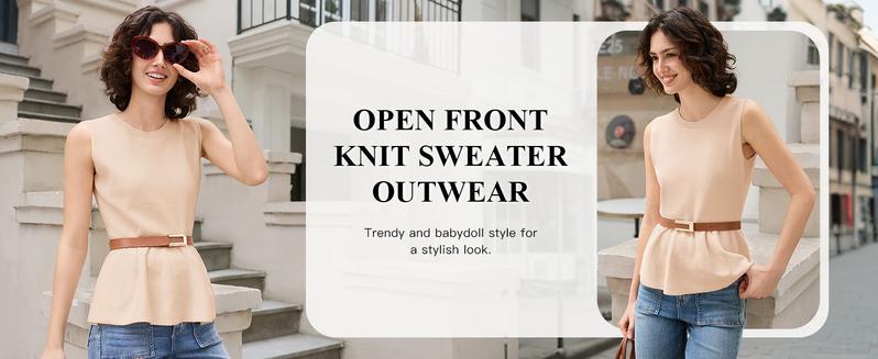 Saodimallsu Womens Sleeveless Babydoll Tank Tops Peplum Ruffle Crew Neck Ribbed Knit Summer Trendy Sweater Vest