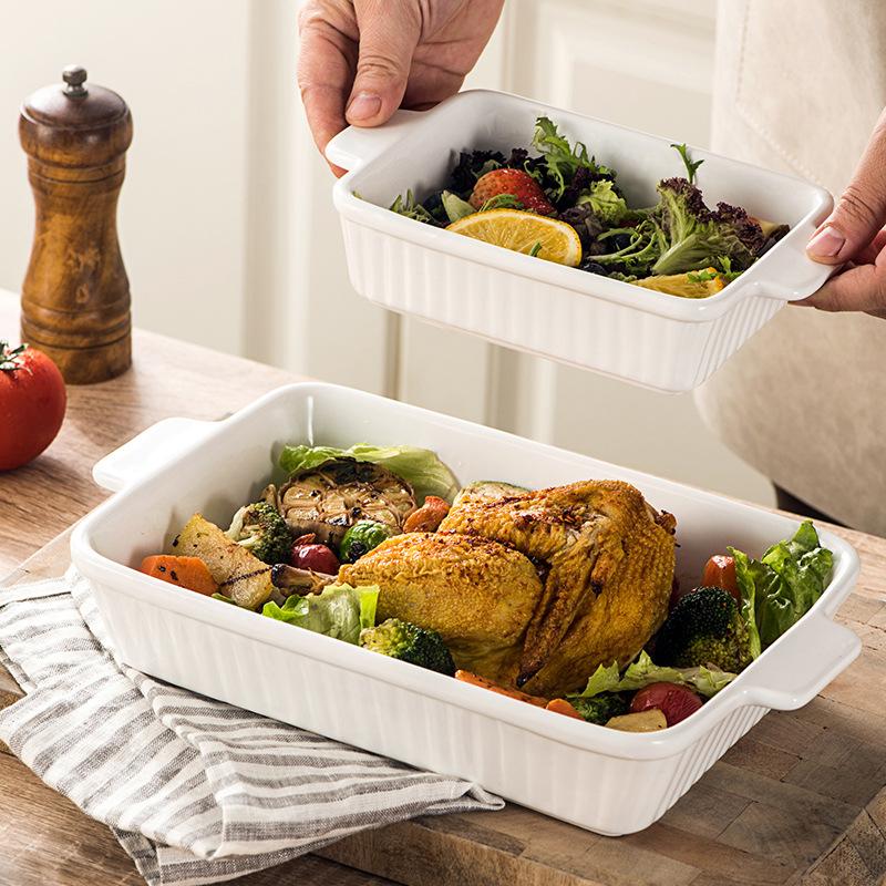 Ceramic Baking Pan with Handle, 4 Counts Rectangular Baking Pan, Microwave & Oven Safe Baking Tray, Kitchen Baking Utensils, Baking Dish Set