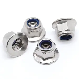 M6-1.0 Flange Nylon Insert Lock Nuts Flanged Locknuts, DIN 6926, Stainless Steel 18-8 (304), Bright Finish, 25 count