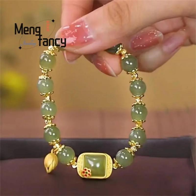 Hetian Jade Natural Sugar Lotus Square Sugar Lotus Bracelet Exquisite Elegant Retro Chinese Style Fashion Jewelry high quality.
